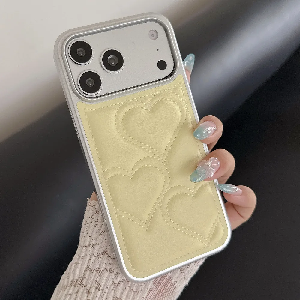 Luxury Love Heart Puff Phone Case For iPhone 18 17 16 15 14 Pro Max 17Pro 17ProMax Anti Drop Shockproof Protection Back Cover