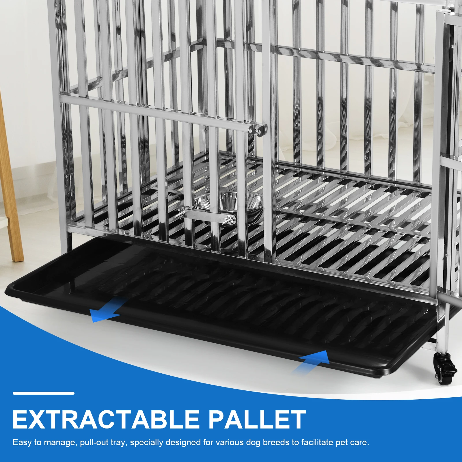قفص معدني للكلاب سهل التركيب بيت الكلب مع روضة أطفال للحيوانات الأليفة بأربع عجلات مع قفل أثاث الحيوانات الأليفة للكلاب المتوسطة/الصغيرة ذات القلق العالي #3