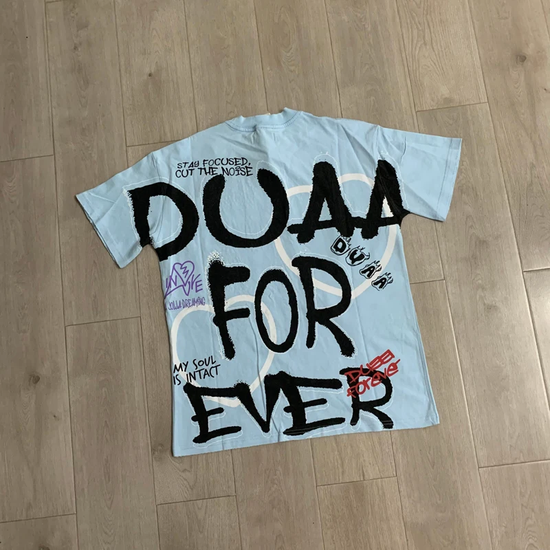 American Style Trend Couple Diamond-stamped Print Duaa T-shirt Quality Classic Fashion Short-sleeved Top Real Pictures