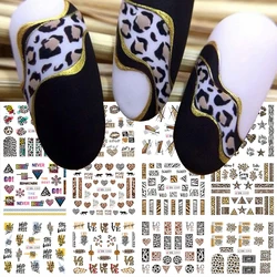 12szt Animal Print Nail Art Design Wild Heart Love Leopard Snake Skin Slider Geometry Nail Stickers Water Manciure Tattoo SABN