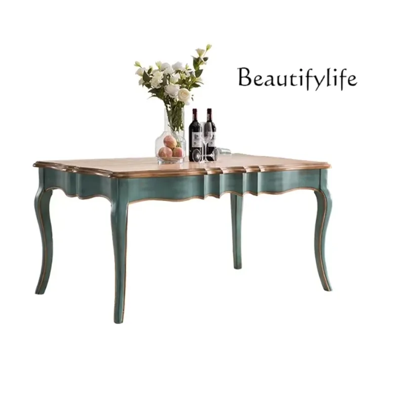 XX American Country Furniture Pastoral Solid Wood Dining Table Chair Home Long Table Mediterranean Style Small Apartment