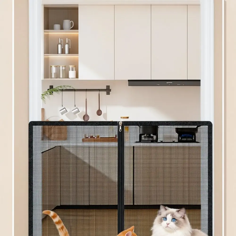 Pet Isolation Mesh Zipper Screen Door Anti Escape Barrier Portable Safety Gate Breathable Durable Polyester Net Divider