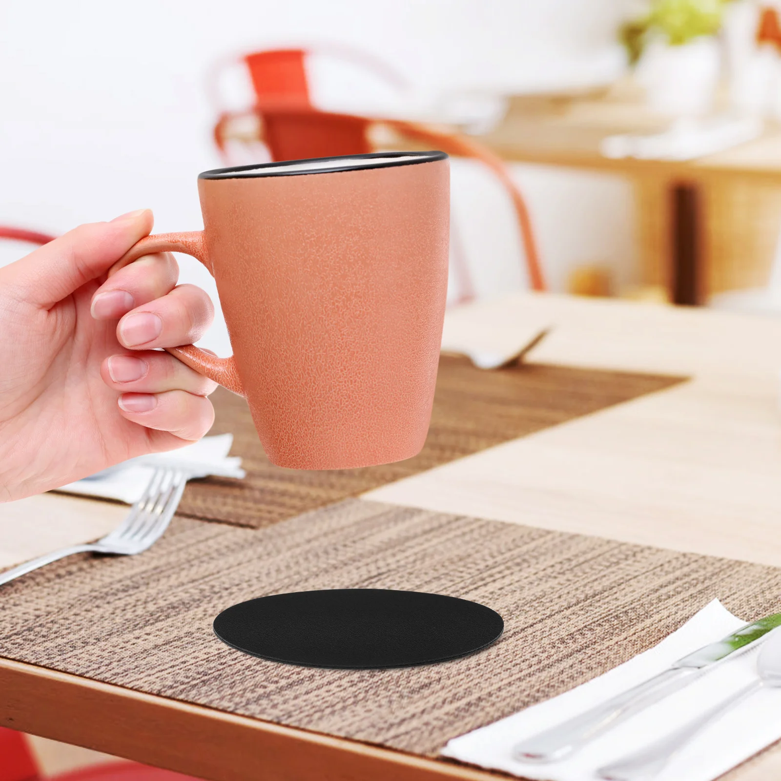 

12Pcs Coffee Cup Pads Black Coasters PU Material Double Sided Insulation for Office Home Car Drink Coasters Set