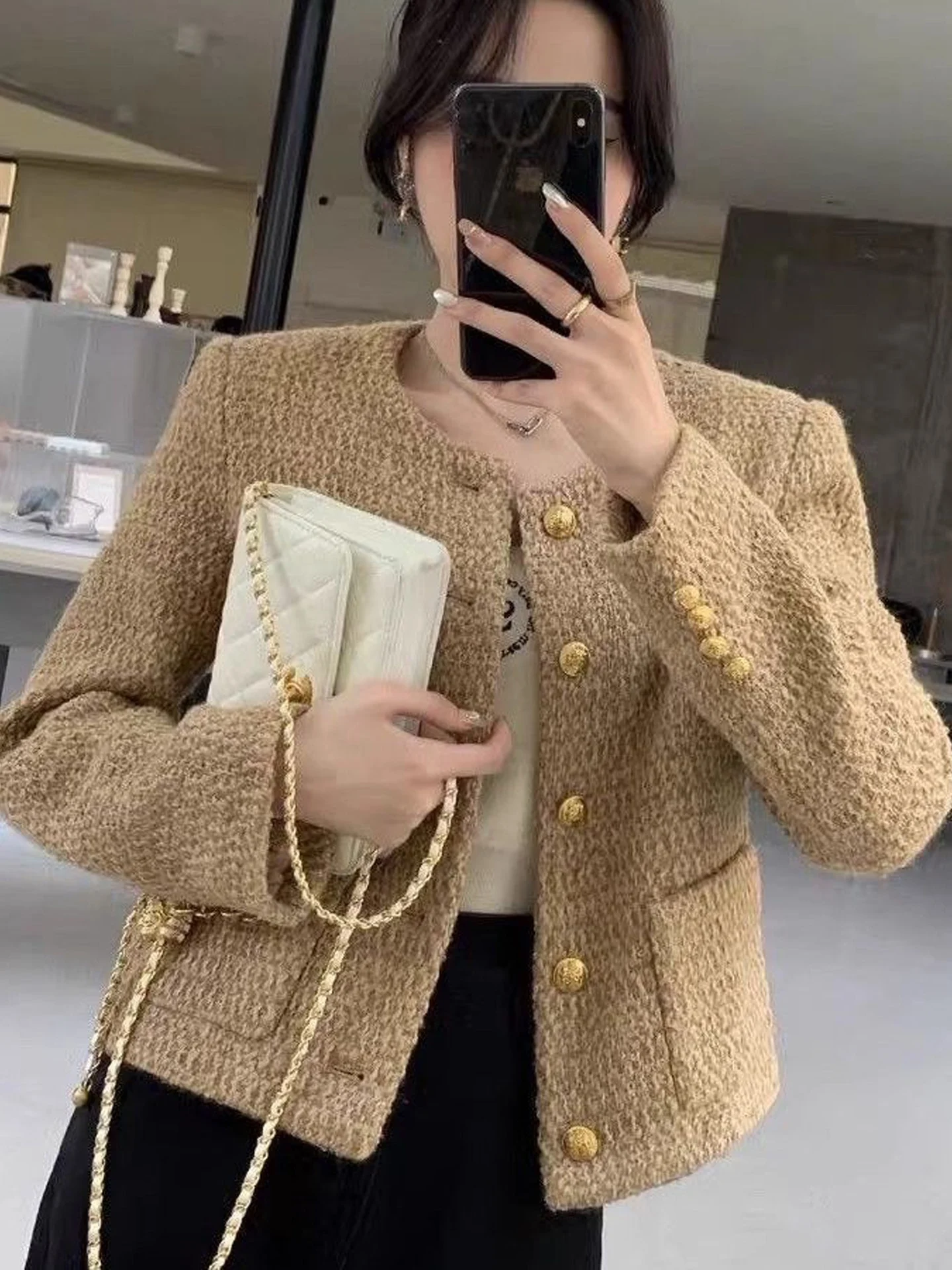 Fashionable Short Outerwear Women's French Style Versatile Sweet Heart Commute Top Autumn New Arrival Anti-Wrinkle Straight Cut