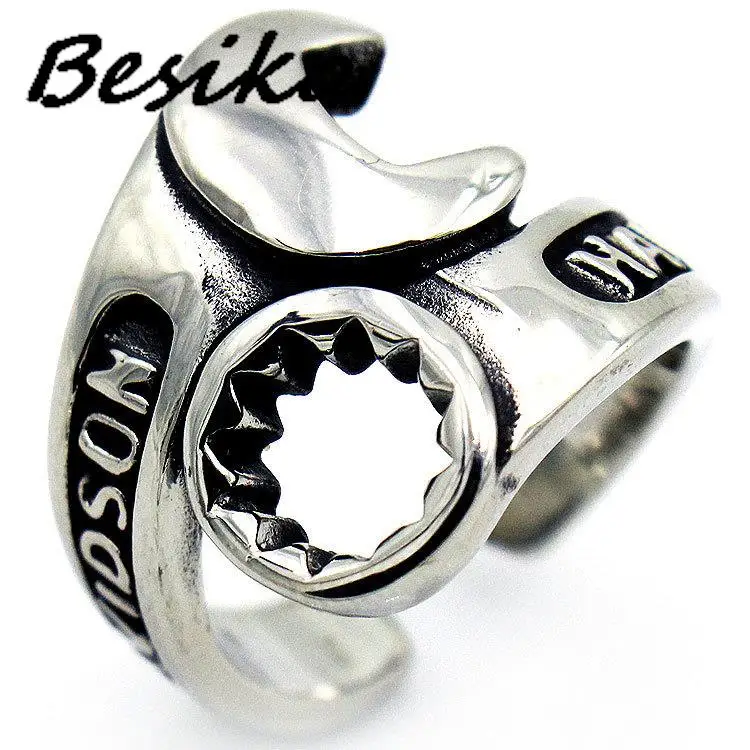 Besiko New Fashion Titanium Steel Men Ring Wrench Tools Shape Vintage Punk Biker Men\'s Open Rings Jewelry Dropshipping