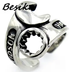 Besiko New Fashion Titanium Steel Men Ring Wrench Tools Shape Vintage Punk Biker Men's Open Rings Jewelry Dropshipping