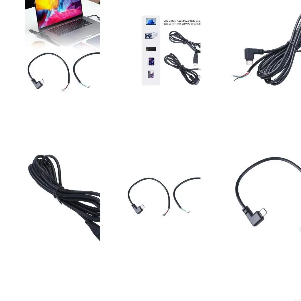 E1PF 90 Degree/Straight Head USB C to 4Pin Bare Wire Open End Power Cord Cable Wire