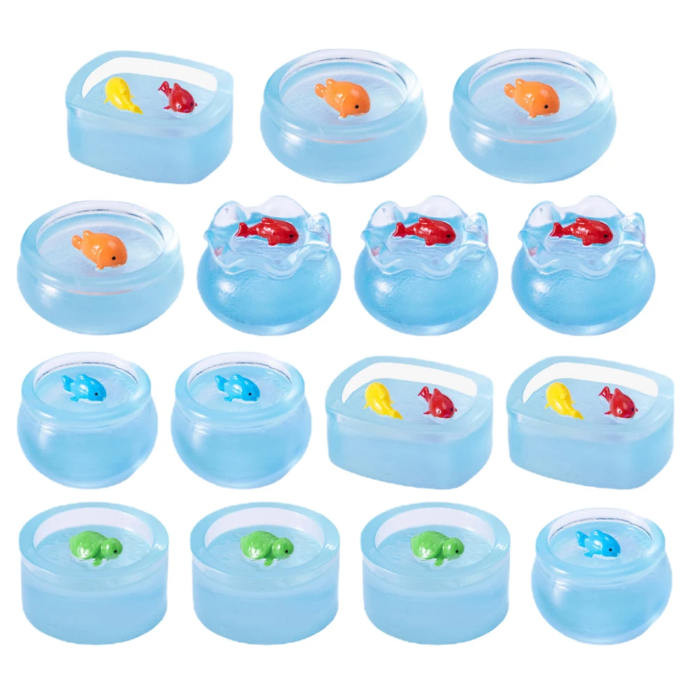 

15 Pcs House Fish Tank Ornaments Dollhouse Decor Bowl Aquarium Charms Resin Accessories Statue Glow The Dark Figurines