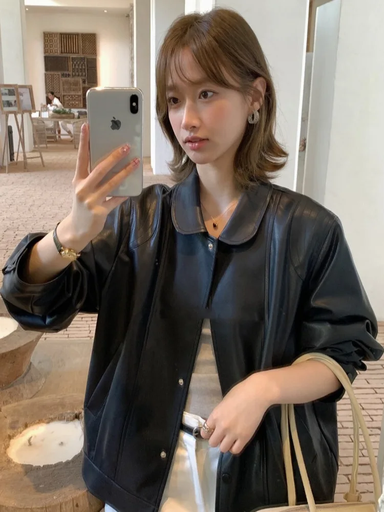 Bla Leather Jaet Donna 2025 Nuovo Autunno High-End Americano Retro Casual Moto Jaet Top Faionable Cappotto da donna