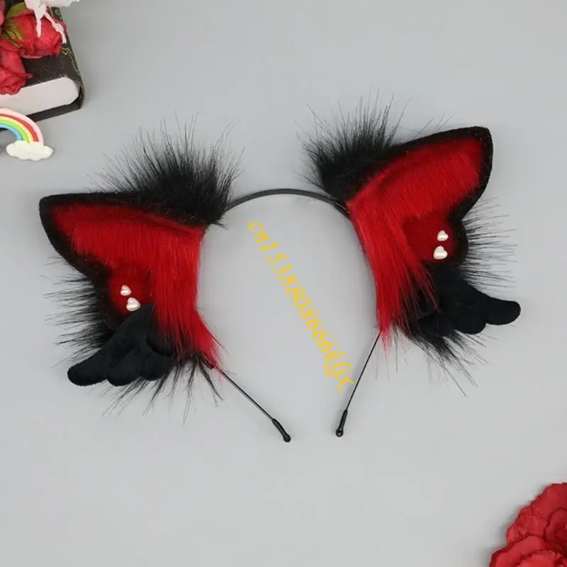 Handgemaakte dierenoorhoofdband Anime Angel Wing Hairband Masquerade Kostuum kopstuk Tieners Girl Cosplay Dress Up Hairhoop 066c