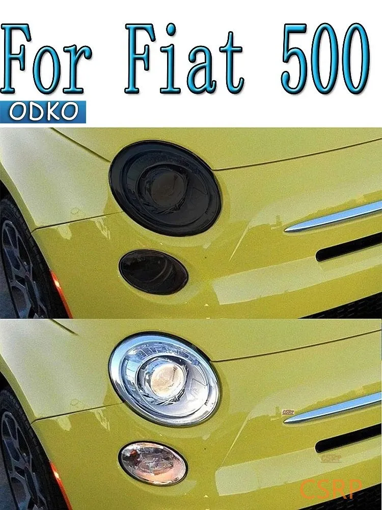 2X Car Headlights Protection Tint Film Smoke Black TPU Protective Transparent Stickers For Fiat 500 Abarth 2013-2022 Accessories
