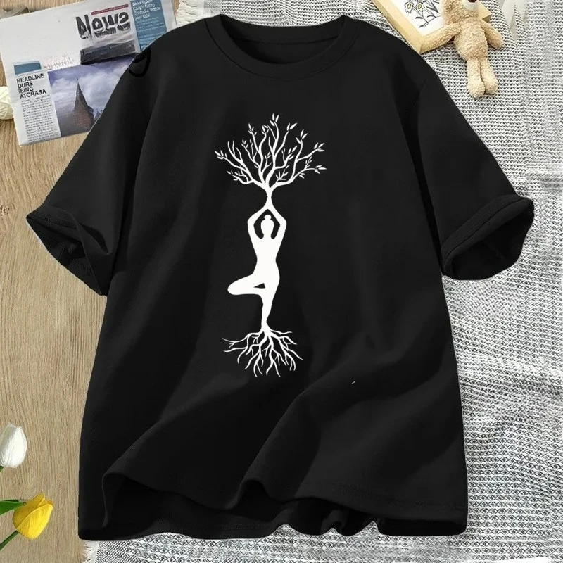Camiseta de Yoga para mujer, camiseta Namaste Yogi para amantes de la Yoga, pantalón corto informal de manga corta con cuello redondo, ropa para mujer Y2K