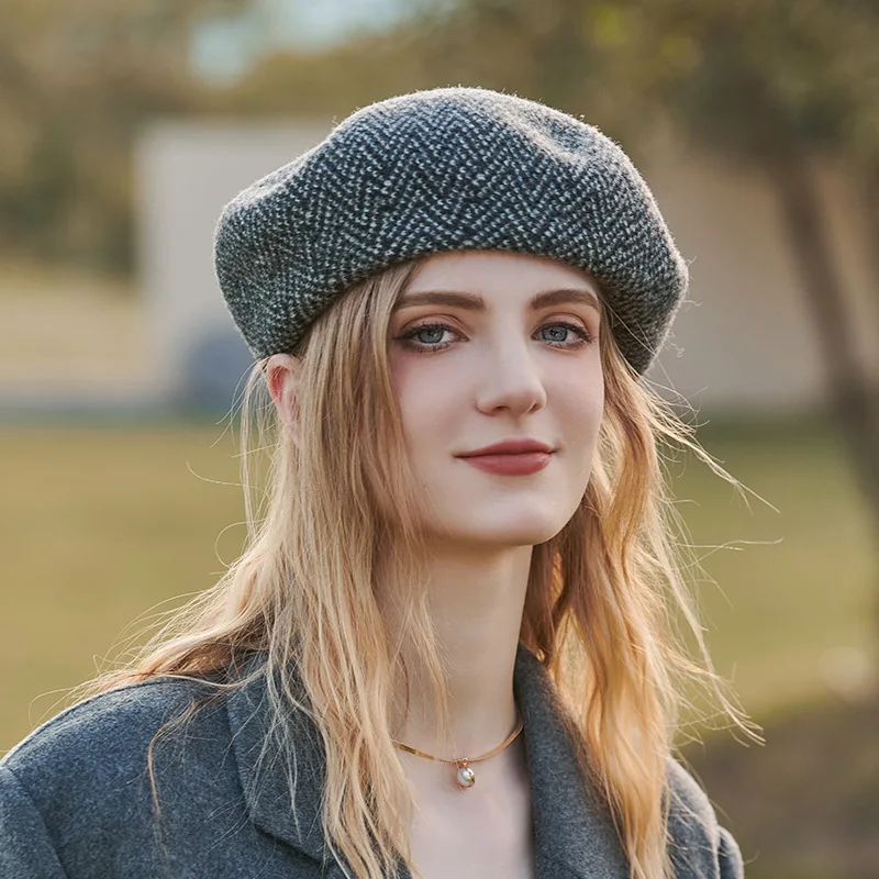 Elegant Lady Wool Beret British Vintage Painter Hat Luxury Quality Cashmere Warmer Felt Hat Berets Autumn Winter Women Boina Cap