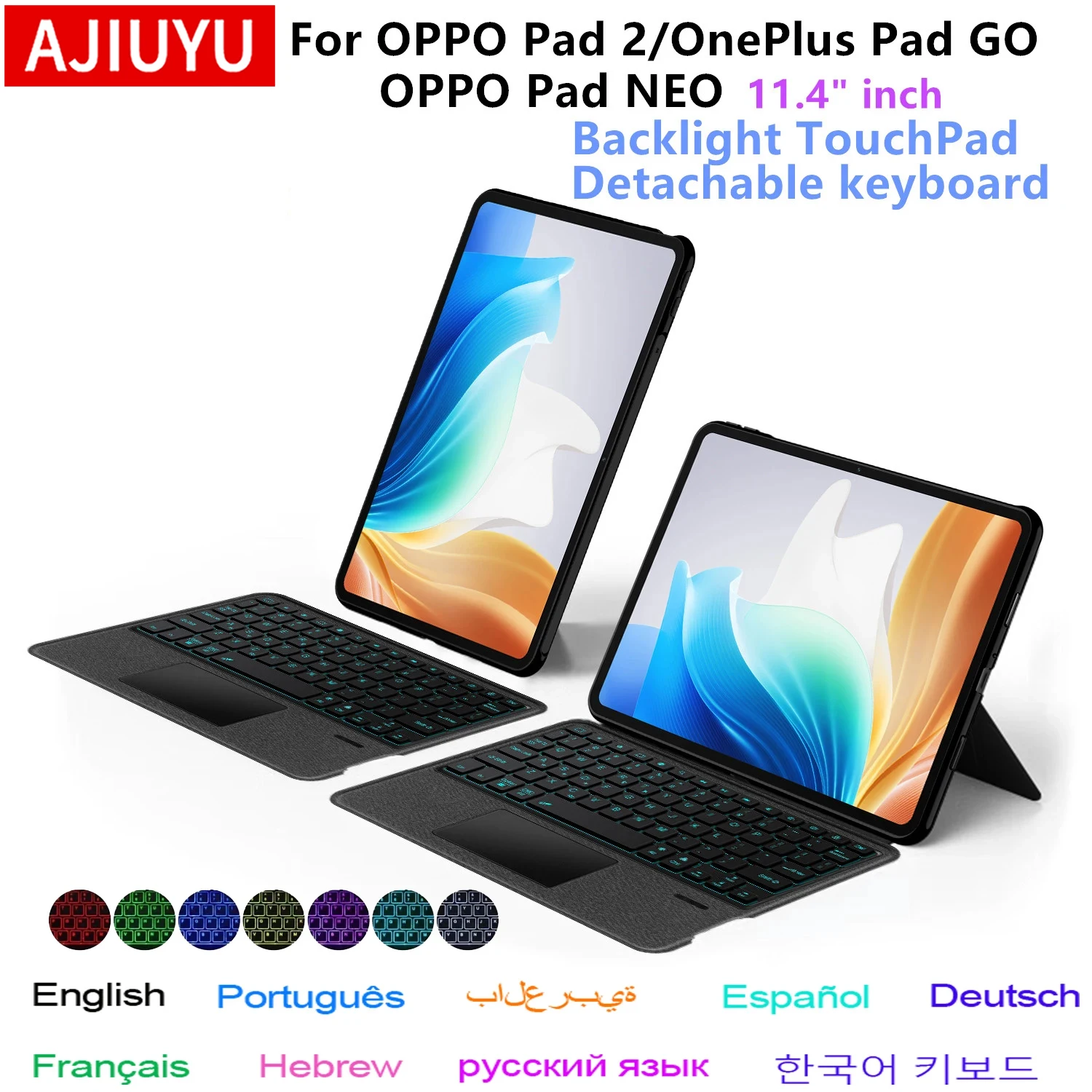 

Волшебная клавиатура с подсветкой для OnePlus Pad Go Case 2023, 11,35 дюймов OPPO Pad Air 2 Air2/OPPO Pad Neo 11,4 дюйма, чехол с клавиатурой для планшета
