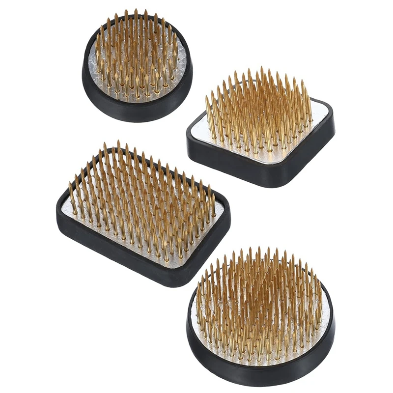 

4 Pcs Japanese Ikebana Kenzan Kit For Flower Arrangement,2.4In Round,1.6In Square,2.1In X 1.4In Rectangle & 1.In Round