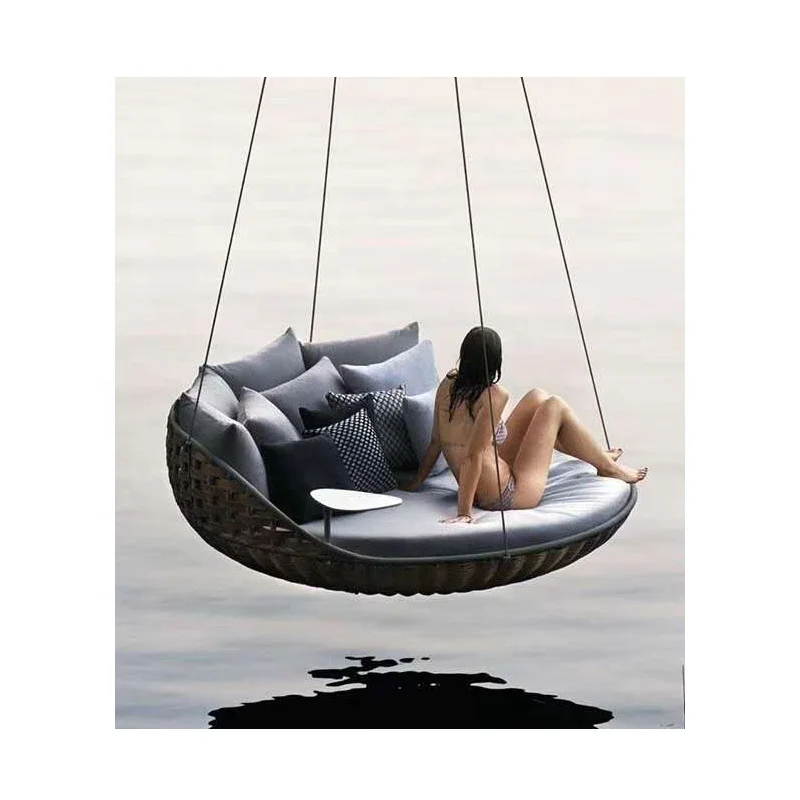 Natural Nestrest Suspended Seat Outdoor Rattan Garden Standing Hanging Lounger Daybed Big Rattan Swing For Resort image 6