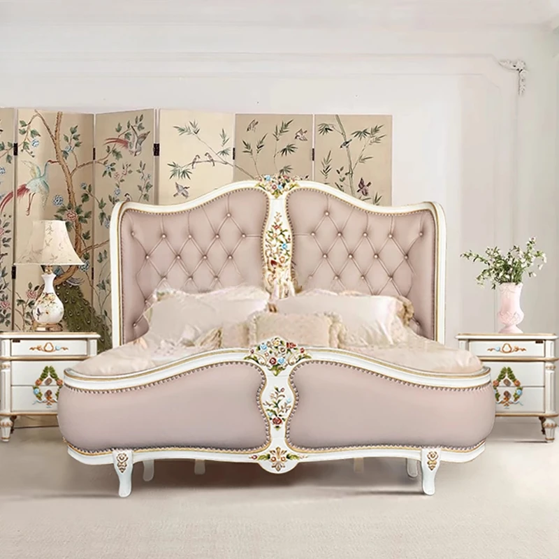

Cream Fashionable Beds Design Comfortable Simple Wedding Soft Beds Double Nordic Aesthetics Wood Cama De Casal Home Furniture