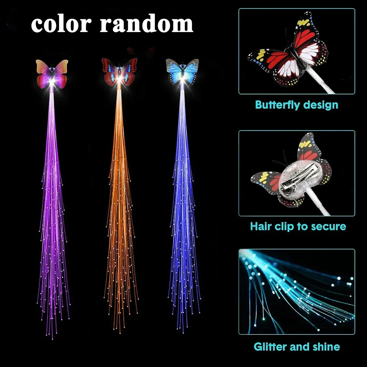 10/20/30Pcs Color Children and Adult LED Glow Hair Braid Butterfly Light Hairpin Novetly light Up Bar Party Halloween Decoration