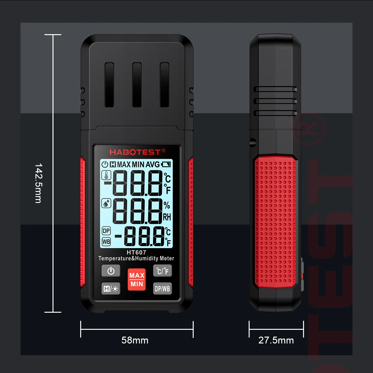 HABOTEST HT607 Digital Temperature Humidity Meter High Precision Digital Hygrometer with Ambient Dew Point Humidity Meter