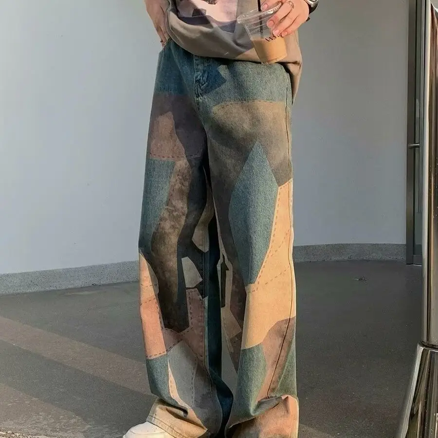 

en's Baggy Camo Pants Wide Leg Drawstring Waist Lightweight Trousers with Pockets