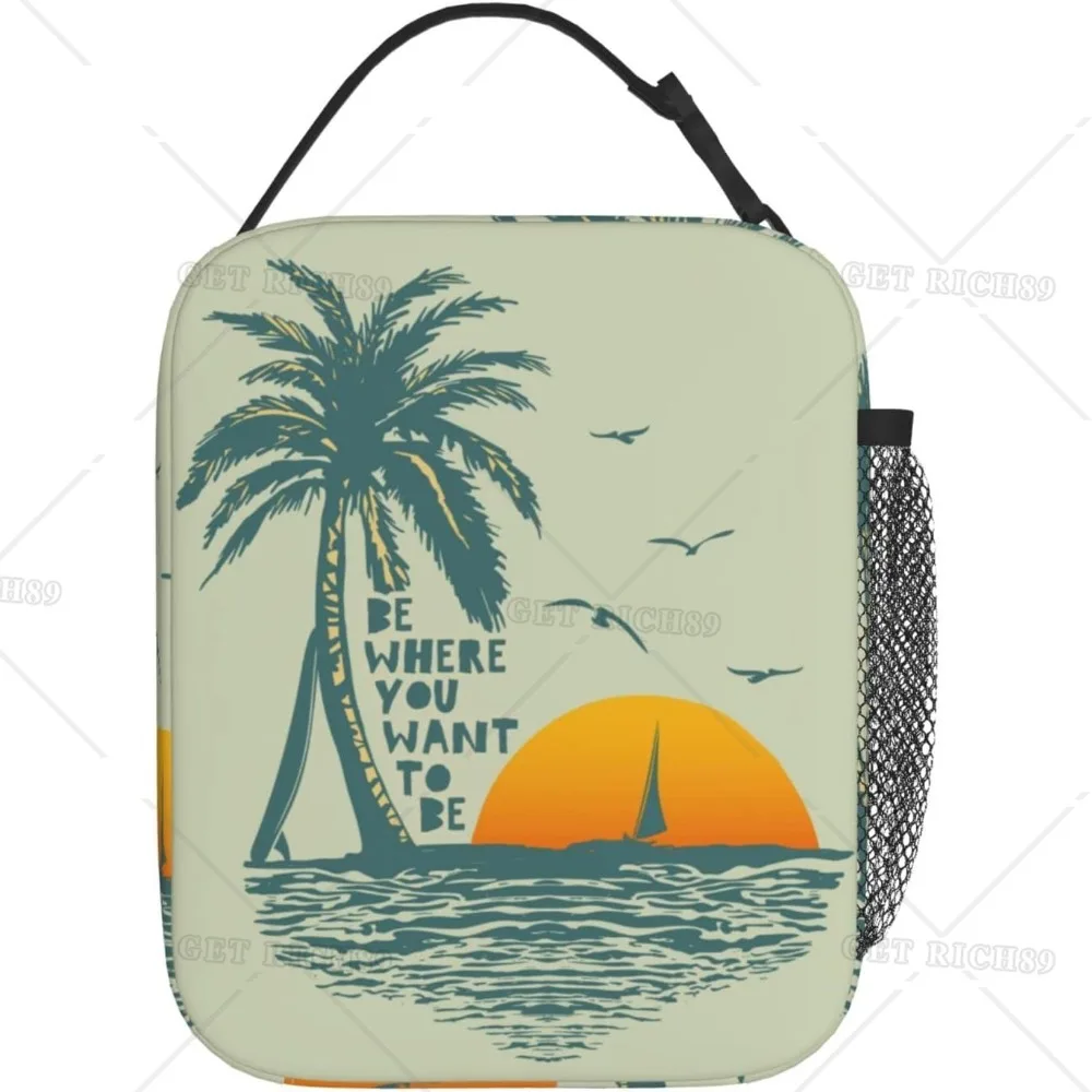 Sunsets Surf and Vintage Beaches Insulated Lunch Bag Reusable Leak Proof Lunch Box Portable Tote for Women Men Work, Office