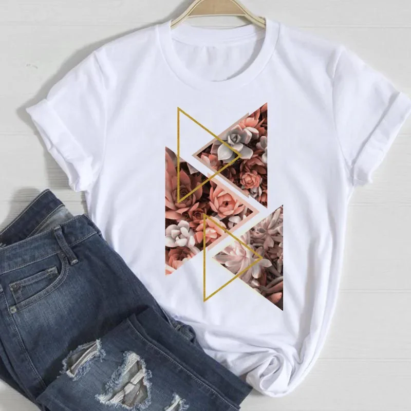 

Geometric Fashion Casual Women's Cute Half-sleeved Short-sleeved Round Neck T-shirt Graphic T Shirts Harajuku Aesthetic Clothes