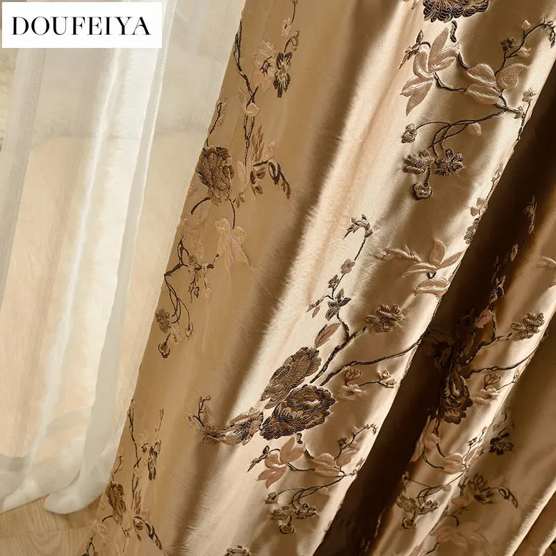 

American Style Curtains for Living Room Bedroom Dining Villa Luxury High Precision Flower Jacquard Window Drapes Custom Size