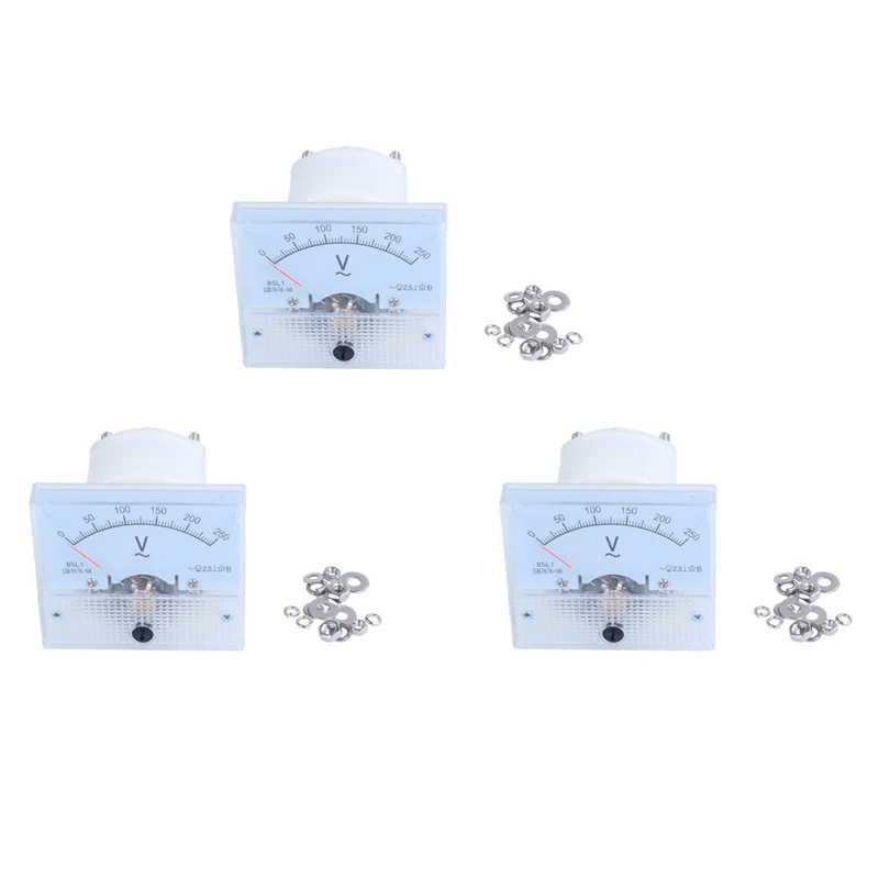 3X Analog 85L1 AC 250 V Panel Meter Voltmeter Measuring Device Installation Equipment