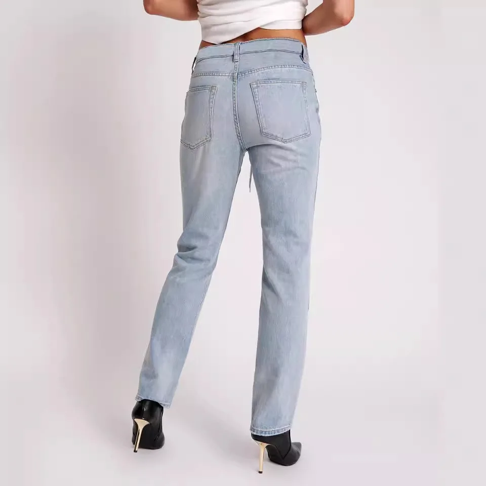 Jeans de cintura alta apertada dos homens, Corda apertada, Esticar os pés, Hip Lift, Jeans lavado, Novo, 2024