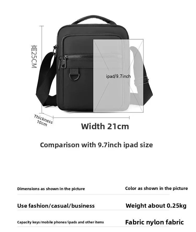 New Men's Casual Single-shoulder Bag, Casual and Fashionable Crossbody Bag, Large-capacity Multi-layer Water-resistant Handbag