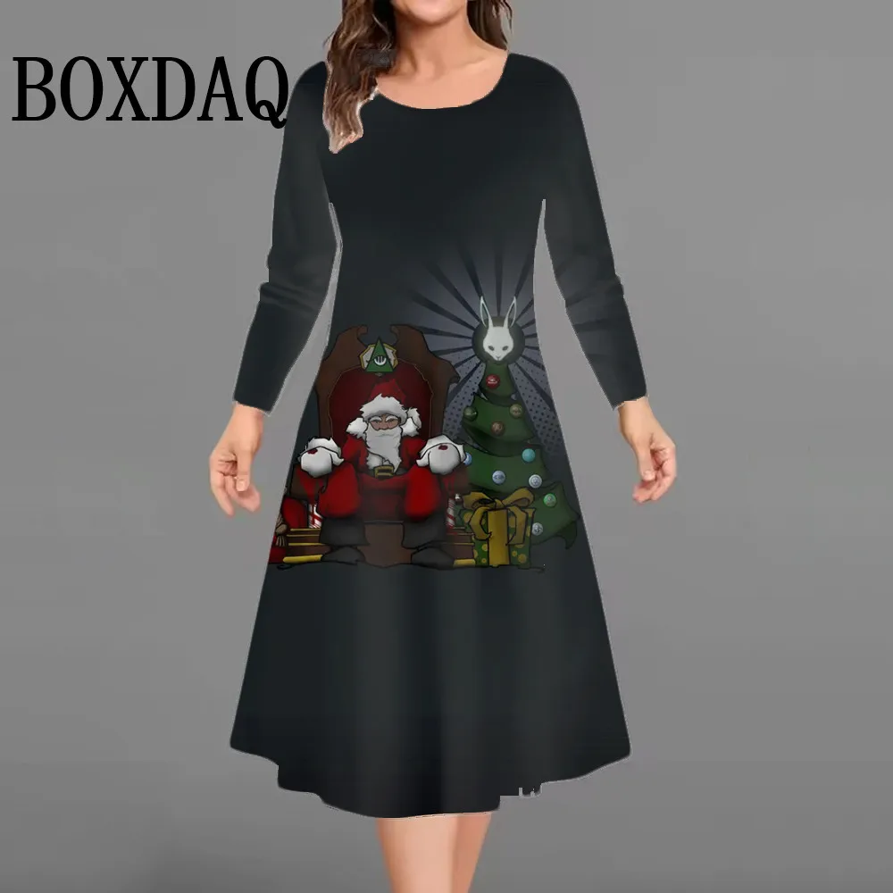 حجم كبير فستان المرأة شجرة عيد الميلاد طويلة الأكمام س الرقبة عيد الميلاد ثلج ثلاثية الأبعاد مطبوعة فستان فضفاض غير رسمي Vestidos امرأة الملابس الشتوية