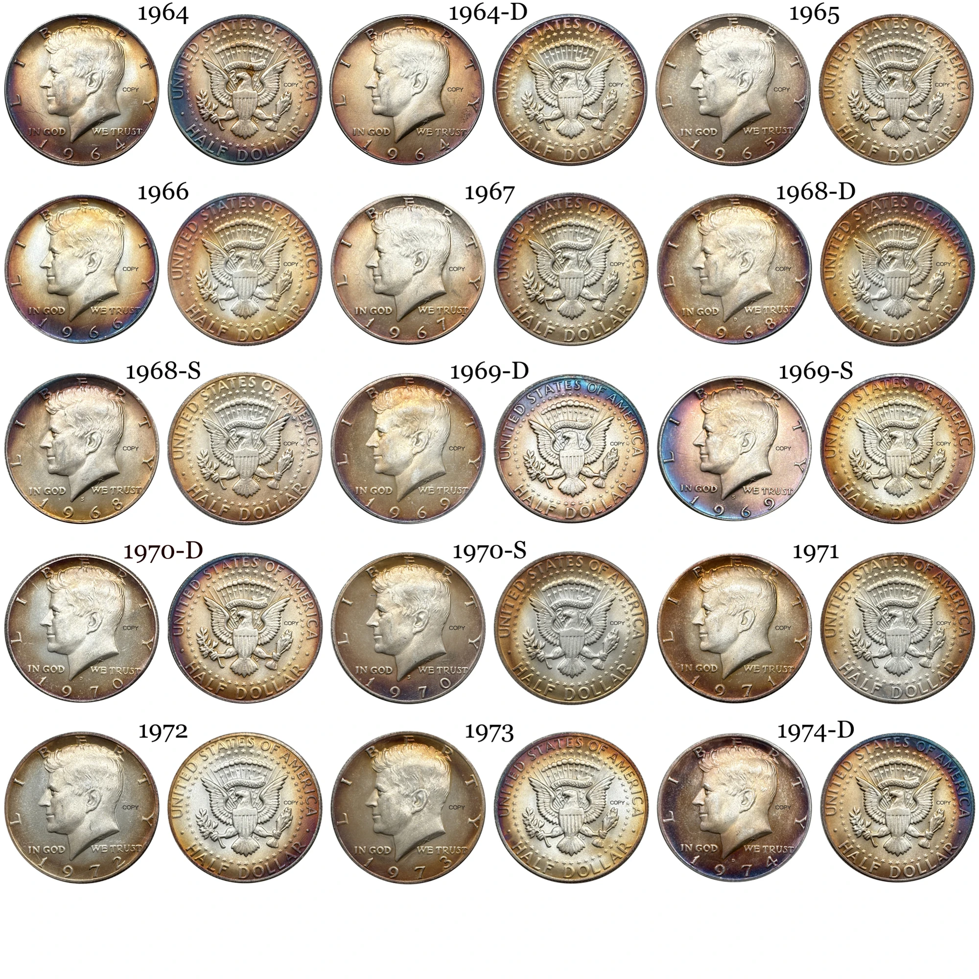 الولايات المتحدة 1969 1970 1971 1⁄2 كينيدي نصف دولار مطلي بالفضة أمريكا نسخة عملة تذكارية الولايات المتحدة العملات المعدنية القابلة للجمع