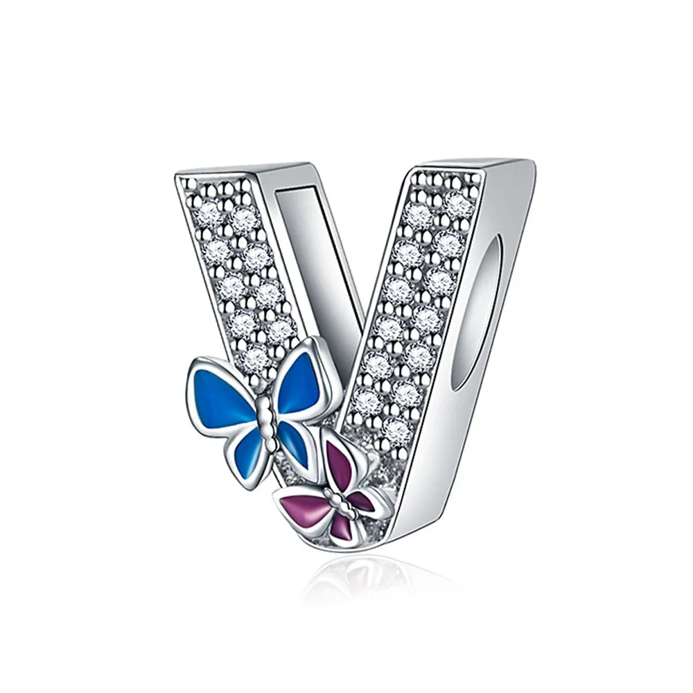 Fashion Butterfly A-Z Letters Charms Beads Real 925 Sterling Silver Fit Pandora Bracelet Bead for Women Diy Jewelry