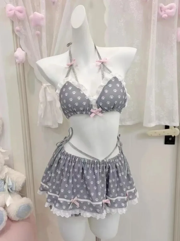 2026 Trendy Fairy Sweet High Waist 4-Piece Split Bikini Set For Women Print Swimwear Chic Beach Vacation Summer Party Fashion