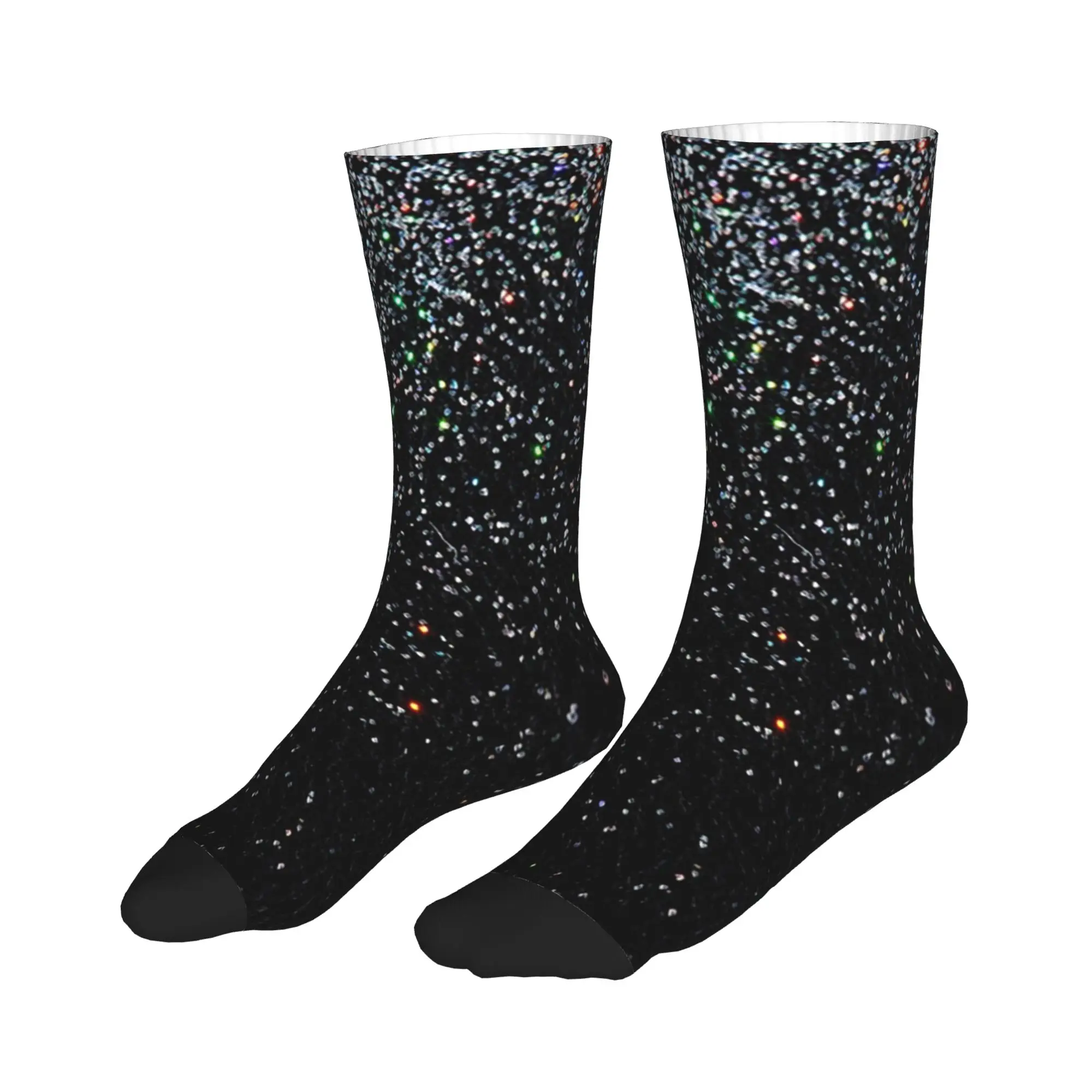 

Носки All Seasons черные с серебряными блестками, спортивные носки Crazy Middle Tube для мужчин и женщин, подарки на Рождество