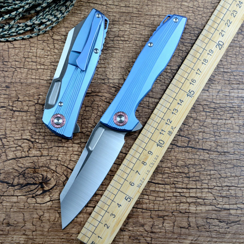 

TWOSUN Folding Pocket Knife M390 Satin Blade Flipper Ball Bearing Washer Blue Titanium Handle Outdoor Camping Hunting TS39