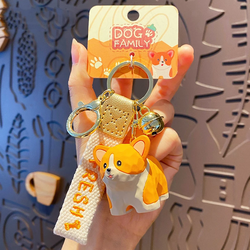 Cartoon Resin Standing Wood Carving Schnauzer Dog Key Chain Female Cute Husky Corgi Doll Keychain Dog Lover Gift Bag Pendant