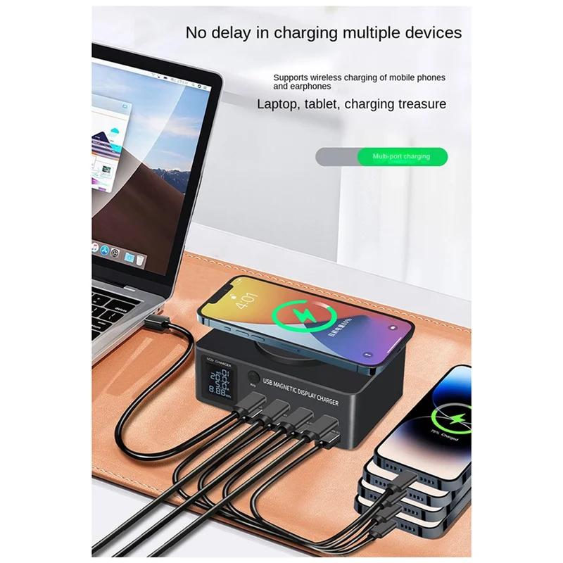 

IDUD 140W Multi-Ports Fast Charger Wireless Charging Quick Charge PD QC 3.0 Digital Display US Plug