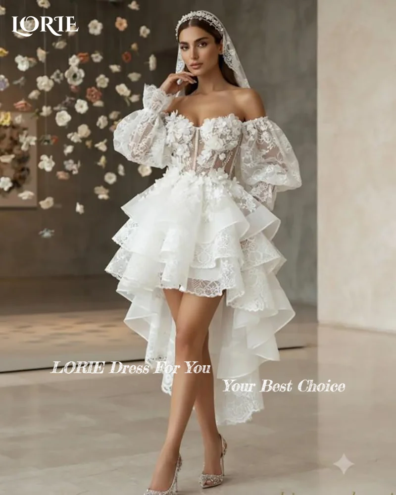 LORIE Vintage Short Wedding Dress Hi-Lo Sweetheart Pleats Sexy Mini Bridal Gown Ruffle A-Line Princess Bride Gowns Customized