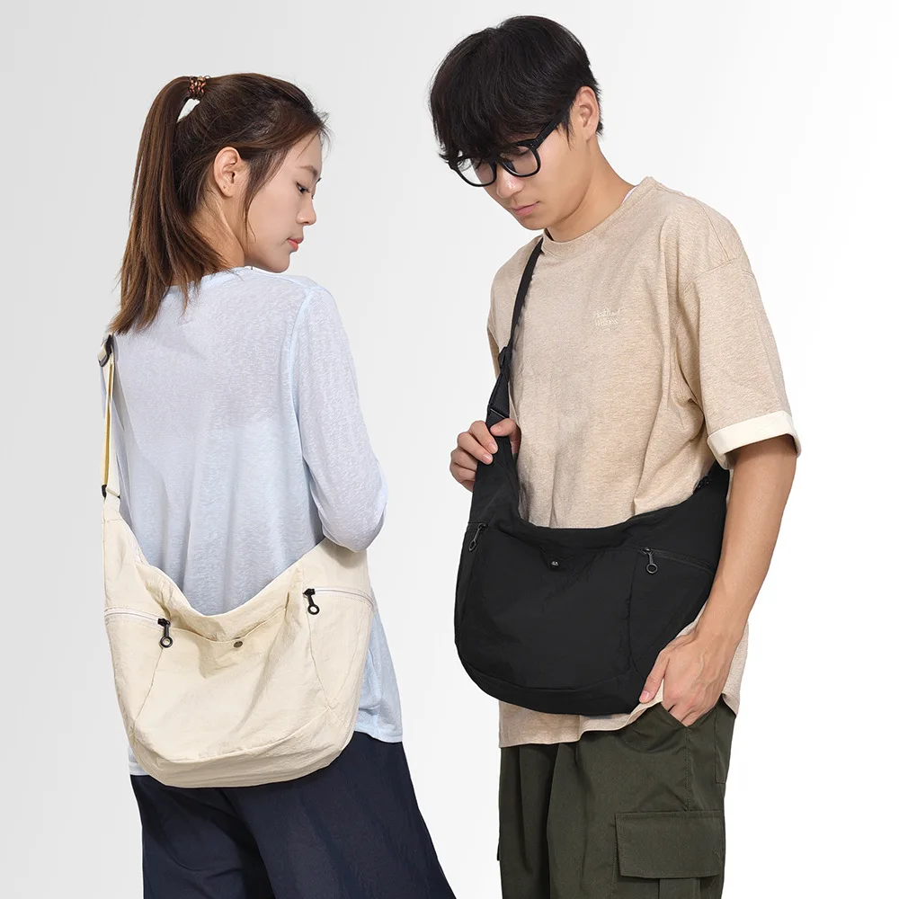 lightweight sports style crossbody bag with multifunctional nylon fabric shoulder bag, large capacity men's and women's