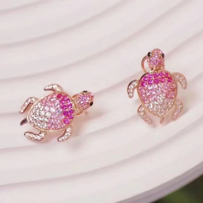 Cute Turtle Earring For Women Girl Fine Jewelry 925 Shine Sterling Silver With Cubic Zirconia Female Gift Elegant Party