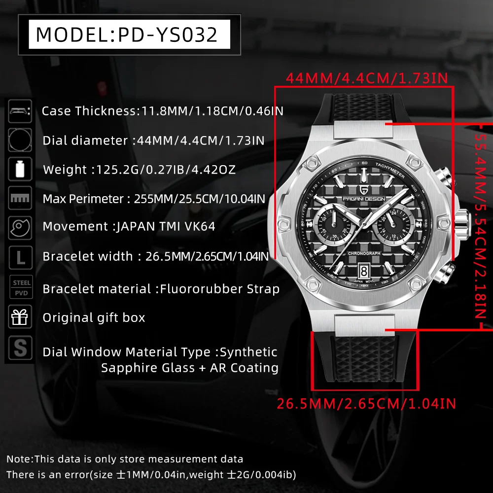 Pagani Design PD-YS032 Men's Watch Japanese Quartz Movement Stainless Steel Case Black Rubber Waterproof Sport Men's Watch view 3