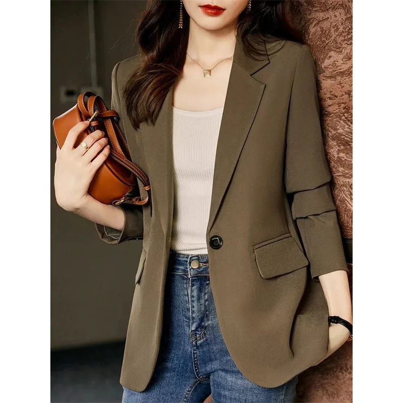 Coffee Leisure Suit Coat Women\'s Spring Design Sense Niche Long Sleeve Person High-Grade Split Suit Jacket Autumn Cardigan Femal