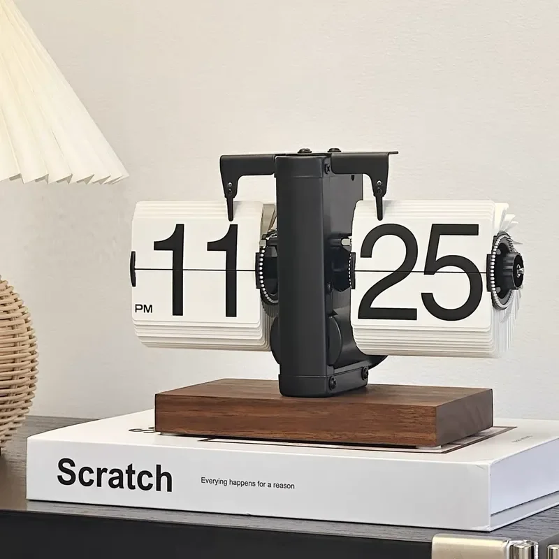 for Creative Automatic Page Turning Clock Retro Mechanical Pendulum Desktop Digital Watch Ornament Living Room Decoration