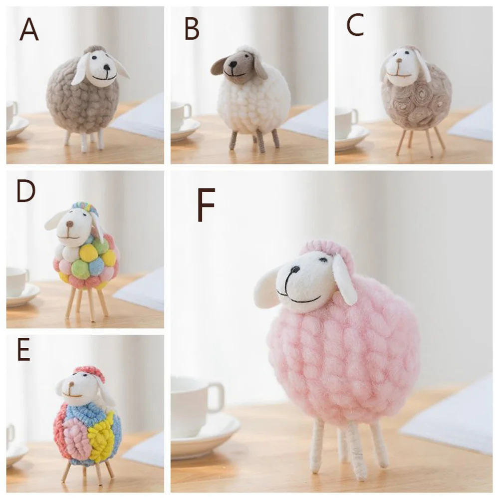 Mini Handmade Ornament Christmas Holiday Wool Statue Miniature Felt Sheep Figurines Home Decoration Party Supplies