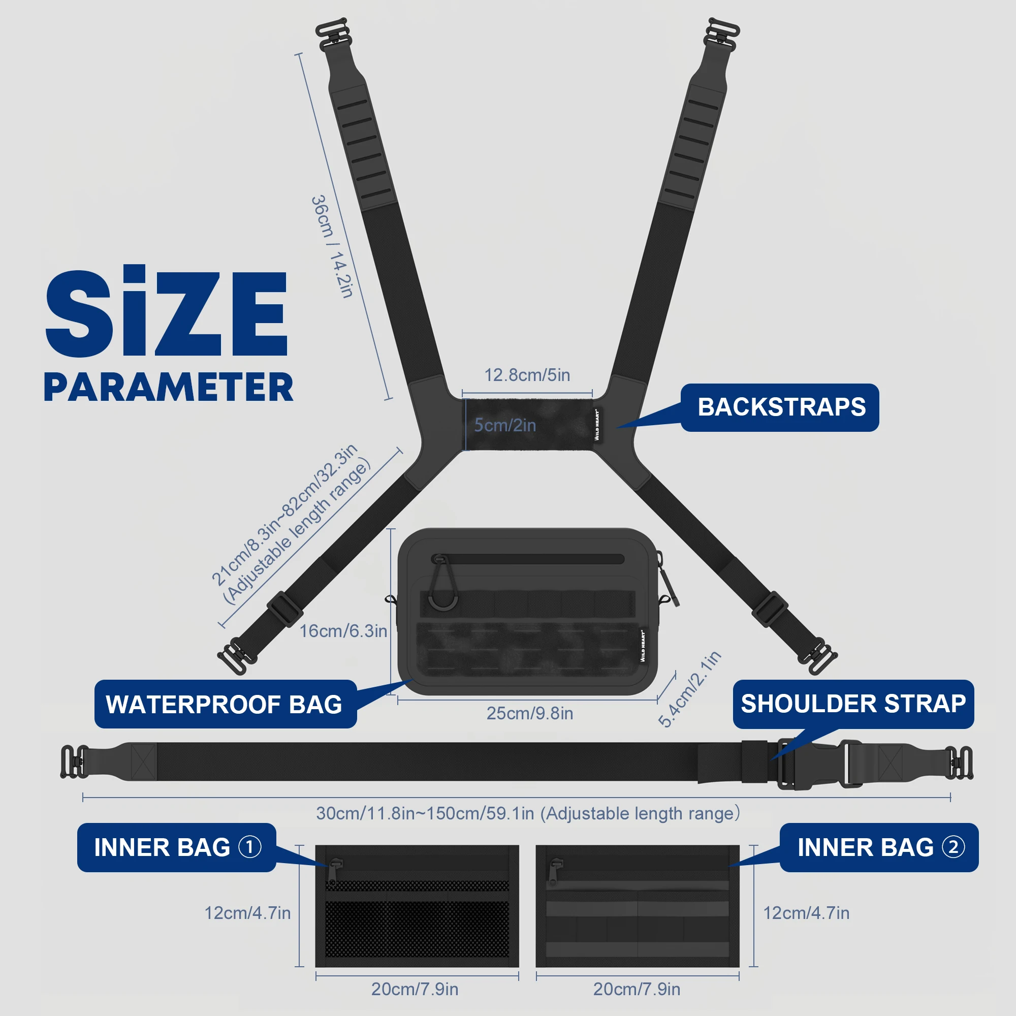 WILD HEART Borsa da petto sportiva per uomo donna Borsa da moto multifunzione completamente impermeabile per esterni