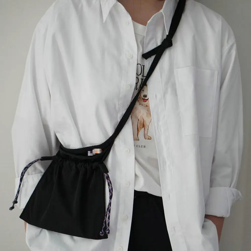 New Casual Messenger Shoulder Bag Black Color Drawstring Crossbody Bag for Women Men