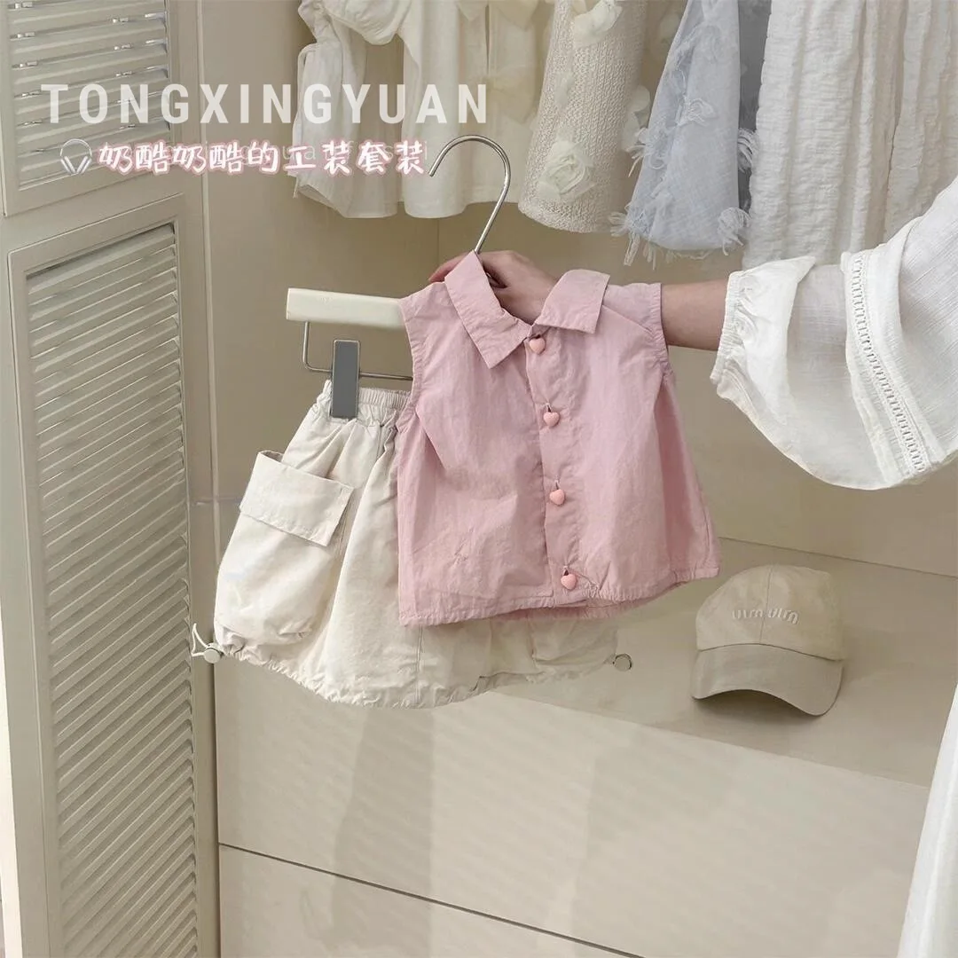 

Girls' Korean Version Summer Suit 2025 New Children's Foreign Style Sleeveless Vest Short Skirt Two-piece Set