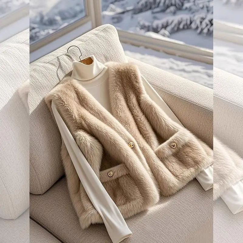 2026 neue kleine duftende Stil helle Khaki Lammfell Weste Jacke Damen Herbst Winter Nerz Pelz einteilige Weste kurze Outwear