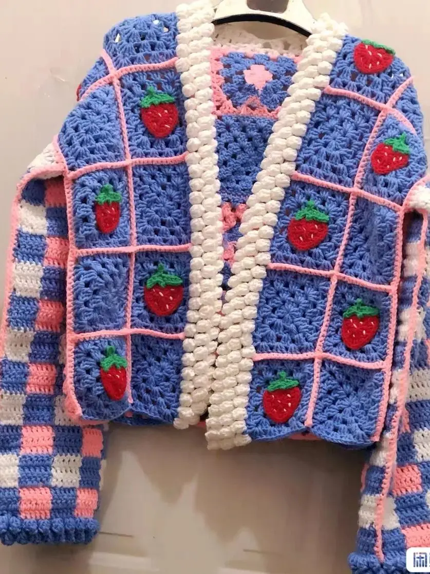 

TIYIHAILEY вязание крючком женская ручная работа осень-зима верхняя одежда с длинными рукавами клубничный кардиган пальто свитера на заказ